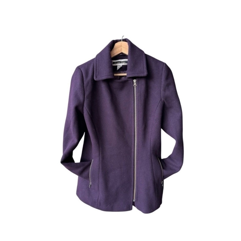 Kristen Blake Jacket Coat Purple Wool Blend Zip Moto Preppy Classy Size Medium